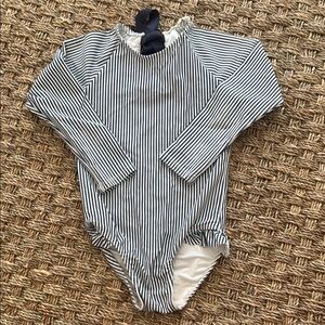 Striped Navy and White Kids Swim One Piece